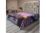 Abakuhaus Lenzuolo Americano, Philadelphia Sotto Un Tramonto Nebbioso Treno Su Ponti Grattacieli, Morbido E Confortevole Lenzuolo Superiore Per Un Letto Decorativo 1 Pezzo 260 Cm X 228 Cm, Blu Lilla Lilla Blu