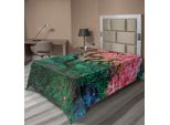 Abakuhaus Lenzuolo Giapponese, Foglia Di Acero Rosso Invecchiata Con Muschio, Paesaggio Di Giardino Asiatico In Autunno, Erba, Natura, Lenzuolo Morbido E Confortevole Per Un Letto Decorativo, 1 Pezzo, 190 Cm X 100 Cm, Verde