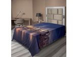 Abakuhaus Vista Della Città Lenzuolo, New York Manhattan Tramonto Vista Immagine Con Riflesso Dello Skyline Sul Fiume, Morbido E Confortevole Lenzuolo Superiore Per Un Letto Decorativo 1 Pezzo 260 Cm X 168 Cm, Multicolore