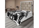 Abakuhaus Lenzuolo Giapponese, Maschera Vintage Orientale Da Samurai Con Elmo, Stampa Artistica Di Arti Marziali Orientali, Lenzuolo Morbido E Confortevole Per Un Letto Decorativo, 1 Pezzo, 244 Cm X 205 Cm, Bianco E Nero