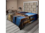 Abakuhaus Lenzuolo Americano, Skyline Di Boston Giorno E Notte, Panorama Urbano, Grattacieli, Riflessi, Metropoli, Lenzuolo Morbido E Confortevole Per Un Letto Decorativo, 1 Pezzo, 244 Cm X 205 Cm, Multicolore