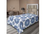 Abakuhaus Lenzuolo Vintage, Stile Country Francese, Motivo Floreale A Cerchi, Pizzo, Fiocco Di Neve, Stampa Di Design, Lenzuolo Morbido E Confortevole Per Un Letto Decorativo, 1 Pezzo, 260 Cm X 168 Cm, Blu E Bianco