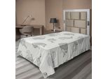 Abakuhaus Lenzuolo Grigio, Uccelli Ornamentali Su Alberi, Ali, Volo, Piume, Arte Moderna, Natura, Lenzuolo Morbido E Confortevole Per Un Letto Decorativo, 1 Pezzo, 260 Cm X 168 Cm, Bianco, Nero E Grigio