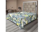 Abakuhaus Lenzuolo Mandala, Mandala Floreale Decorativo Vintage Fiori Foglie Tema Giardino, Morbido E Confortevole Lenzuolo Superiore Per Un Letto Decorativo 1 Pezzo 260 Cm X 228 Cm, Giallo / Blu