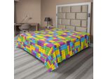 Abakuhaus Lenzuolo Per Asilo Nido, Cubi Colorati In Plastica Da Costruzione, Illustrazione Geometrica Infantile, Lenzuolo Morbido E Confortevole Per Un Letto Decorativo, 1 Pezzo, 266 Cm X 260 Cm, Viola, Verde, Blu