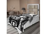 Abakuhaus Lenzuolo Giapponese, Maschera Vintage Orientale Da Samurai Con Elmo, Stampa Artistica Di Arti Marziali Orientali, Lenzuolo Morbido E Confortevole Per Un Letto Decorativo, 1 Pezzo, 260 Cm X 168 Cm, Bianco E Nero