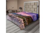 Abakuhaus Lenzuolo, Paradiso Segreto Nella Foresta Attraverso Il Lago Con Meravigliose Nuvole Nel Cielo Stampa Artistica, Lenzuolo Morbido E Confortevole Per Un Letto Decorativo 1 Pezzo 275 Cm X 260 Cm, Grigio Rosa