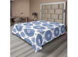 Abakuhaus Lenzuolo Vintage, Stile Country Francese Con Motivo Floreale A Cerchi, Pizzo Con Fiocchi Di Neve, Stampa Di Design, Lenzuolo Morbido E Confortevole Per Un Letto Decorativo, 1 Pezzo, 266 Cm X 260 Cm, Blu E Bianco.
