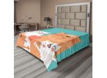 Abakuhaus Lenzuolo Divertente, Coppia Di Gattini Zampe Felici, Stampa Con Cuori E Gatti Di Famiglia, Lenzuolo Morbido E Confortevole Per Un Letto Decorativo 1 Pezzo 260 Cm X 228 Cm, Multicolore