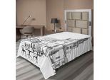 Abakuhaus Vista Della Città Lenzuolo, Caffè All'aperto Città Antica Porta Edificio Albero Passaggio Castello Paesaggio Sotto, Morbido E Confortevole Lenzuolo Superiore Per Un Letto Decorativo 1 Pezzo 260 Cm X 168 Cm, Bianco Nero