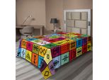 Abakuhaus Lenzuolo Primitivo, Collage Di Elementi Etnici Africani In Quadrati Colorati Stampati, Morbido E Confortevole Lenzuolo Superiore Per Un Letto Decorativo 1 Pezzo 190 Cm X 100 Cm, Multicolore