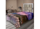 Abakuhaus Lenzuolo, Paradiso Segreto Nella Foresta Attraverso Il Lago Con Meravigliose Nuvole Nel Cielo Stampa Artistica, Lenzuolo Morbido E Confortevole Per Un Letto Decorativo 1 Pezzo 260 Cm X 168 Cm, Grigio Rosa