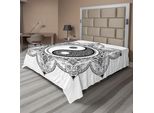 Abakuhaus Lenzuolo Ying Yang, Personaggi Yin Yang Per Movimento E Armonia, Motivo Mandala Macrocosmo, Lenzuolo Superiore Morbido E Confortevole Per Un Letto Decorativo, 1 Pezzo, 244 Cm X 205 Cm, Bianco E Nero