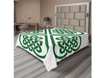Abakuhaus Lenzuolo Celtico, Monocromatico A Forma Di Quadrifoglio, Autentico E Intramontabile Stile Celtico, Morbido E Confortevole Lenzuolo Superiore Per Un Letto Decorativo, 1 Pezzo 266 Cm X 260 Cm, Verde Bianco