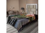 Abakuhaus Lenzuolo Giapponese, Paesaggio Boschivo Da Un Balcone Di Legno Nel Paradiso Autunnale Stampa Con Acero, Lenzuolo Morbido E Confortevole Per Un Letto Decorativo 1 Pezzo 260 Cm X 168 Cm, Verde Marrone