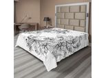 Abakuhaus Lenzuolo Zodiacale, Immagini Floreali Segno Dei Pesci Casa Dell'elemento Acqua Sensibilità Segno Planetario, Lenzuolo Morbido E Confortevole Per Un Letto Decorativo 1 Pezzo 266 Cm X 260 Cm, Bianco Nero
