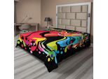 Abakuhaus Lenzuolo Psichedelico, Grafica Astratta Moderna Colorata Con Gatto E Illustrazione Di Bolle E Onde, Lenzuolo Morbido E Confortevole Per Un Letto Decorativo 1 Pezzo 266 Cm X 260 Cm, Multicolore