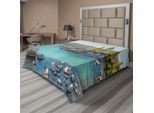 Abakuhaus Lenzuolo, Paesaggio Pastorale Primaverile, Tema Paesaggio Provinciale, Spiaggia, Lenzuolo Morbido E Confortevole Per Un Letto Decorativo, 1 Pezzo, 244 Cm X 205 Cm, Blu Grigio