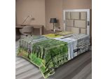 Abakuhaus Lenzuolo Paesaggio, Treno Nella Foresta Di Betulle, Giungla In Autunno, Inverno, Primavera, Estate, Lenzuolo Morbido E Confortevole Per Un Letto Decorativo, 1 Pezzo, 260 Cm X 168 Cm, Verde E Bianco