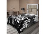 Abakuhaus Lenzuolo Americano, Icone Nazionali Statua Della Libertà Grattacieli Motivo Architettonico, Lenzuolo Morbido E Confortevole Per Un Letto Decorativo 1 Pezzo 190 Cm X 100 Cm, Nero