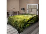 Abakuhaus Lenzuolo Magico, Rinfresco Mattutino Nella Natura Stagione Estiva Tramonto Ambiente Natura Selvaggia Nebbia Tema, Lenzuolo Morbido E Confortevole Per Un Letto Decorativo 1 Pezzo 190 Cm X 100 Cm, Verde