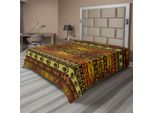 Abakuhaus Lenzuola Primitive, Motivi Indigeni Africani Con Stampe Etniche Tradizionali Tribali, Lenzuolo Superiore Morbido E Confortevole Per Un Letto Decorativo 1 Pezzo 266 Cm X 260 Cm, Giallo Marrone