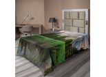 Abakuhaus Lenzuolo Yosemite, Yosemite Cattedrale Altalene Alberi Cielo Nuvoloso Riflessi Riva Del Fiume, Morbido E Confortevole Lenzuolo Superiore Per Un Letto Decorativo 1 Pezzo 190 Cm X 100 Cm, Beige Verde