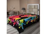 Abakuhaus Lenzuolo Psichedelico, Grafica Astratta Moderna Colorata Con Gatto E Illustrazione Di Bolle E Onde, Lenzuolo Morbido E Confortevole Per Un Letto Decorativo 1 Pezzo 260 Cm X 168 Cm, Multicolore