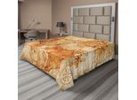 Abakuhaus Lenzuolo Con Mappa Dell'isola, Autentico Motivo Grunge Invecchiato Con Mappa Del Mondo, Rosa Dei Venti E Bussola, Immagine Di Mappa Del Tesoro, Lenzuolo Morbido E Confortevole Per Un Letto Decorativo, 1 Pezzo, 266 Cm X 260 Cm, Color Crema