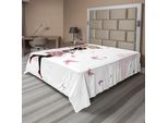 Abakuhaus Lenzuolo Femminile, Ragazza Con Ombrello Floreale E Vestito Con Farfalle, Stampa Artistica, Lenzuolo Morbido E Confortevole Per Un Letto Decorativo, 1 Pezzo, 275 Cm X 260 Cm, Nero E Rosa