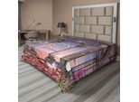 Abakuhaus Lenzuolo Gotico, Colonnato Nel Giardino Segreto Con Fiori Al Tramonto, Foresta Incantata, Lenzuolo Morbido E Confortevole Per Un Letto Decorativo, 1 Pezzo, 275 Cm X 260 Cm, Viola Grigio Blu