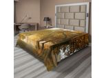 Abakuhaus Lenzuolo, Paesaggio Rurale In Una Nebbiosa Mattina Panoramica Nella Campagna, Tema Idilliaco, Morbido E Confortevole Lenzuolo Superiore Per Un Letto Decorativo, 1 Pezzo, 266 Cm X 260 Cm, Verde Giallo