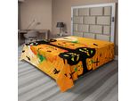 Abakuhaus Lenzuolo Di Halloween, Illustrazione Di Halloween Con Zucche Spaventose Nel Cimitero, Stampa Con Luna, Lenzuolo Morbido E Confortevole Per Un Letto Decorativo, 1 Pezzo, 260 Cm X 228 Cm, Arancione E Nero.