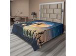 Abakuhaus Fantasy World Lenzuolo, Regina Morta Nel Castello Zombie Nel Cimitero Amore Scimmia Sposa Tema Halloween, Morbido E Confortevole Lenzuolo Superiore Per Un Letto Decorativo 1 Pezzo 275 Cm X 260 Cm, Blu Giallo