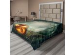 Abakuhaus Lenzuolo Di Halloween, Zucca Di Halloween Nella Foresta Oscura Stampa Dall'atmosfera Cupa E Terrificante, Lenzuolo Morbido E Confortevole Per Un Letto Decorativo 1 Pezzo 260 Cm X 228 Cm, Arancione Verde Acqua