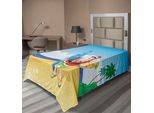 Abakuhaus Lenzuolo Natalizio, Babbo Natale Sulla Spiaggia Con Tavola Da Surf - Festa Estiva - Arte Tropicale, Morbido E Confortevole Lenzuolo Superiore Per Un Letto Decorativo 1 Pezzo 260 Cm X 168 Cm, Blu Giallo