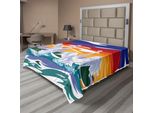 Abakuhaus Lenzuolo Con Cigno, Immagine Stravagante Di Una Coppia Di Cigni Che Nuotano Su Uno Sfondo Colorato, Stampa Moderna, Lenzuolo Morbido E Confortevole Per Un Letto Decorativo, 1 Pezzo, 260 Cm X 228 Cm, Multicolore