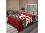 Abakuhaus Lenzuolo Natalizio, Stile Rustico Avvento Decorazioni Natalizie Alberi Di Natale Fiocchi Di Neve Natale Stelle, Morbido E Confortevole Lenzuolo Superiore Per Un Letto Decorativo 1 Pezzo 260 Cm X 168 Cm, Bianco Rosso