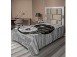 Abakuhaus Lenzuolo Ying Yang, Stile Minimalista Tradizionale Asiatico Ying Yang Effetto Pavimento In Legno Rustico Stile Moderno, Lenzuolo Morbido E Confortevole Per Un Letto Decorativo 1 Pezzo 260 Cm X 168 Cm, Nero Grigio