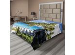 Abakuhaus Lenzuolo Da Viaggio, Stampa Con Isola Caraibica Con Palme E Oceano, Destinazione Esotica, Lenzuolo Morbido E Confortevole Per Un Letto Decorativo, 1 Pezzo, 244 Cm X 205 Cm, Blu Crema