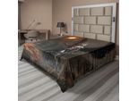 Abakuhaus Fantasy World Lenzuolo, Cavaliere Con Ali, Angeli, Diavoli, Luna, Fuoco, Illustrazione Fantasy Night, Morbido E Confortevole Lenzuolo Superiore Per Un Letto Decorativo, 1 Pezzo, 260 Cm X 228 Cm, Marrone E Giallo