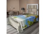 Abakuhaus Lenzuolo Con Palma, Spiaggia Tropicale Sabbiosa Con Palma, Tema Maldive, Costa, Tranquillità, Lenzuolo Morbido E Confortevole Per Un Letto Decorativo, 1 Pezzo, 190 Cm X 100 Cm, Cocco E Blu