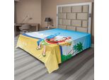Abakuhaus Lenzuolo Natalizio, Babbo Natale Sulla Spiaggia Con Tavola Da Surf - Festa Estiva - Arte Tropicale, Morbido E Confortevole Lenzuolo Superiore Per Un Letto Decorativo 1 Pezzo 266 Cm X 260 Cm, Blu Giallo
