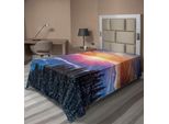 Abakuhaus Lenzuolo Invernale, Tramonto In Montagna Con Cielo Nebbioso E Magico Orizzonte Al Crepuscolo, Morbido E Confortevole Lenzuolo Superiore Per Un Letto Decorativo 1 Pezzo 260 Cm X 168 Cm, Arancione Blu