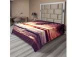 Abakuhaus Lenzuolo Con Palme, Spiaggia Tropicale All'ombra Al Tramonto, Onde Dell'oceano, Tranquillità Paradisiaca Nella Natura, Lenzuolo Morbido E Confortevole Per Un Letto Decorativo, 1 Pezzo, 244 Cm X 205 Cm, Giallo