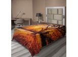 Abakuhaus Lenzuolo Con Motivo Autunnale, Grande Albero Maestoso Che Sparge Foglie Appassite Sul Paesaggio Stagionale In Pendenza, Morbido E Confortevole Lenzuolo Superiore Per Un Letto Decorativo 1 Pezzo 190 Cm X 100 Cm, Marrone