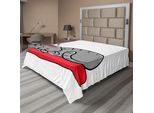 Abakuhaus Lenzuolo Natalizio, Gatto Con Cappello Di Babbo Natale E Baffi Sul Cuscino, Grafica Invernale Notturna, Lenzuolo Morbido E Confortevole Per Un Letto Decorativo, 1 Pezzo, 260 Cm X 228 Cm, Bianco, Rosso, Grigio