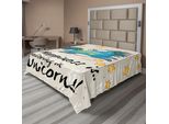 Abakuhaus Lenzuolo Unicorno, Stelle Simbolo Di Felicità E Gioia Animale Fantastico, Morbido E Confortevole Lenzuolo Superiore Per Un Letto Decorativo 1 Pezzo 275 Cm X 260 Cm, Giallo / Blu