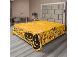 Abakuhaus Lenzuolo Di Halloween, Zucche Intagliate Con Motivi Floreali, Pipistrelli E Intrecci Horror Jack O Lantern Artwork, Lenzuolo Morbido E Confortevole Per Un Letto Decorativo 1 Pezzo 266 Cm X 260 Cm, Arancione E Nero