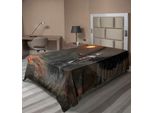 Abakuhaus Fantasy World Lenzuolo, Cavaliere Con Ali, Angeli, Diavoli, Luna, Fuoco, Illustrazione Fantasy Night, Morbido E Confortevole Lenzuolo Superiore Per Un Letto Decorativo, 1 Pezzo, 190 Cm X 100 Cm, Marrone E Giallo